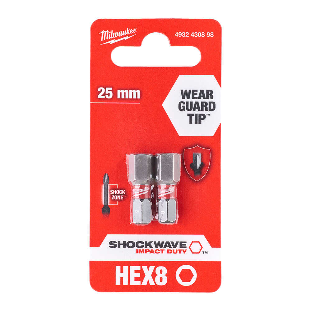 BİTS UÇ HEX8,0mm 25mm 2'Lİ PKT SHOCKWAVE İMPACT
